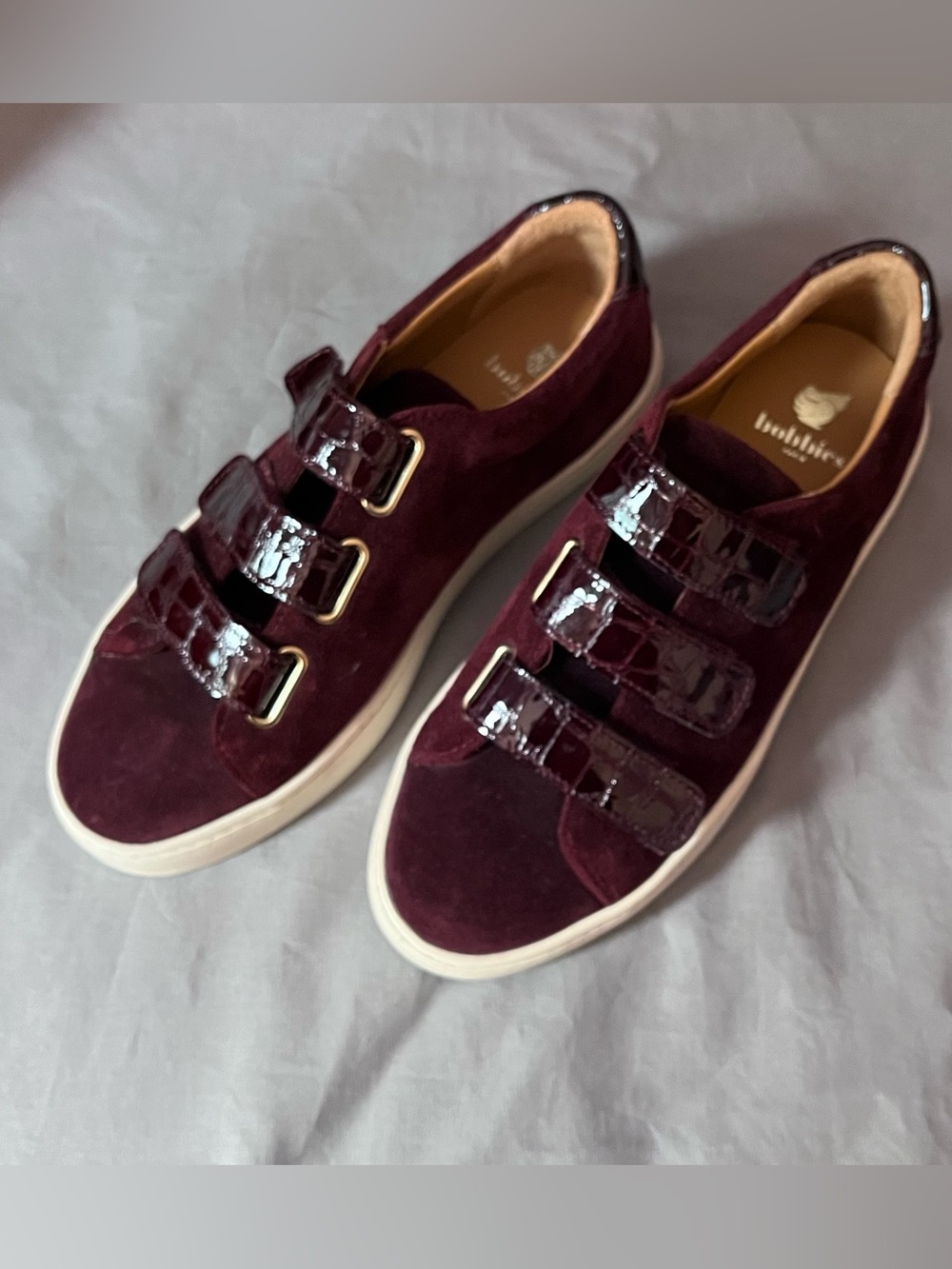Bobbies Paris Burgundy Suede 3-Strap Sneakers 5 EU 35 Fits 4.5